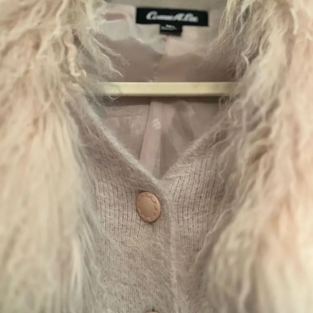 Connie A Lee Cream Teddy Sweater with Faux Fur Collar